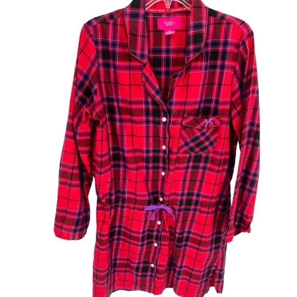 Victoria's Secret Red Plaid Flannel Tie Nightgown Size Medium - Picture 1 of 7